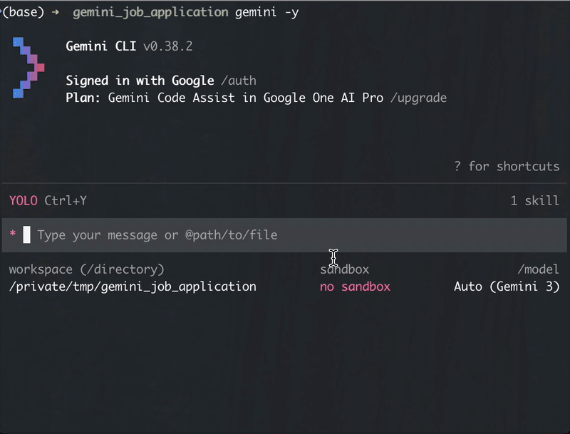 resumasher running: terminal walkthrough from `/resumasher job.md` through fit assessment, tailor, placeholder fill, and PDF render